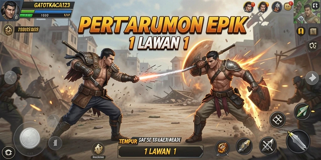 Tampilan grafis menawan dalam pertarungan 1 lawan 1 GATOTKACA123.
