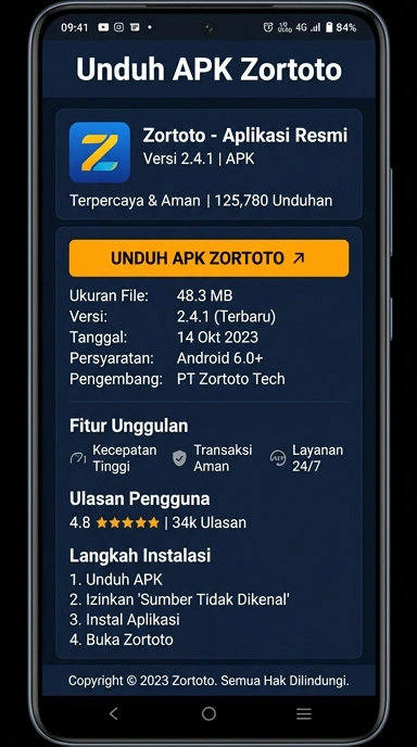 Tampilan halaman APK zortoto