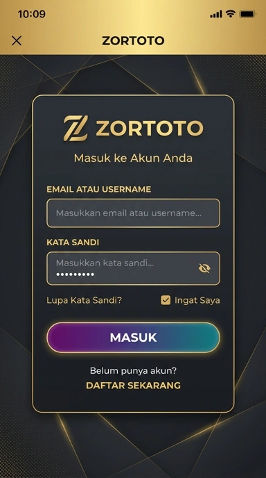Tampilan halaman login zortoto